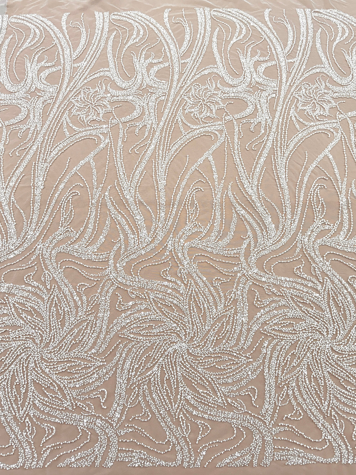 Ivory Couture Lace with Floral Pattern, Pearls, Beads and Sequins