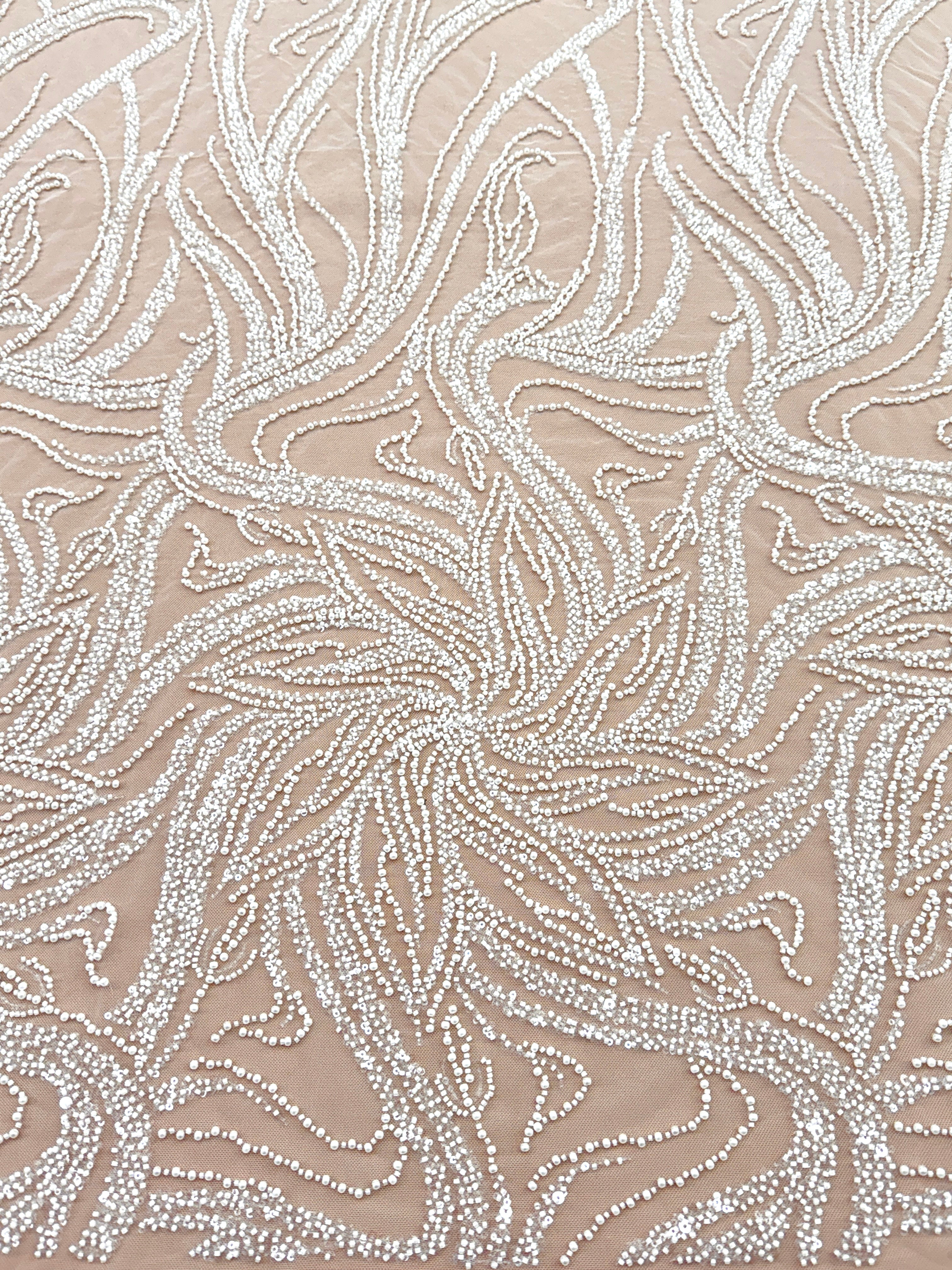 Ivory Couture Lace with Floral Pattern, Pearls, Beads and Sequins