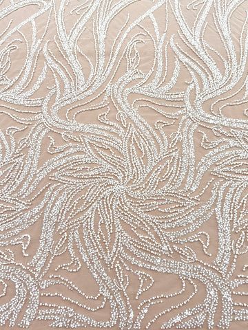 Ivory Couture Lace with Floral Pattern, Pearls, Beads and Sequins