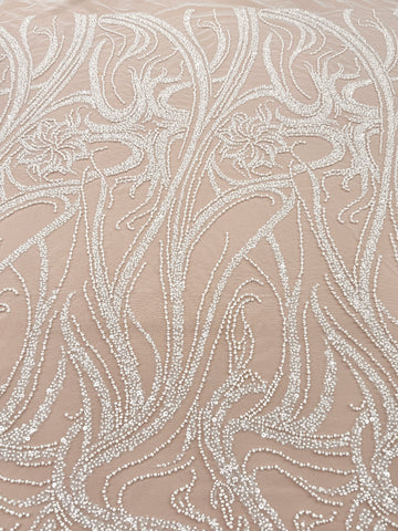 Ivory Couture Lace with Floral Pattern, Pearls, Beads and Sequins