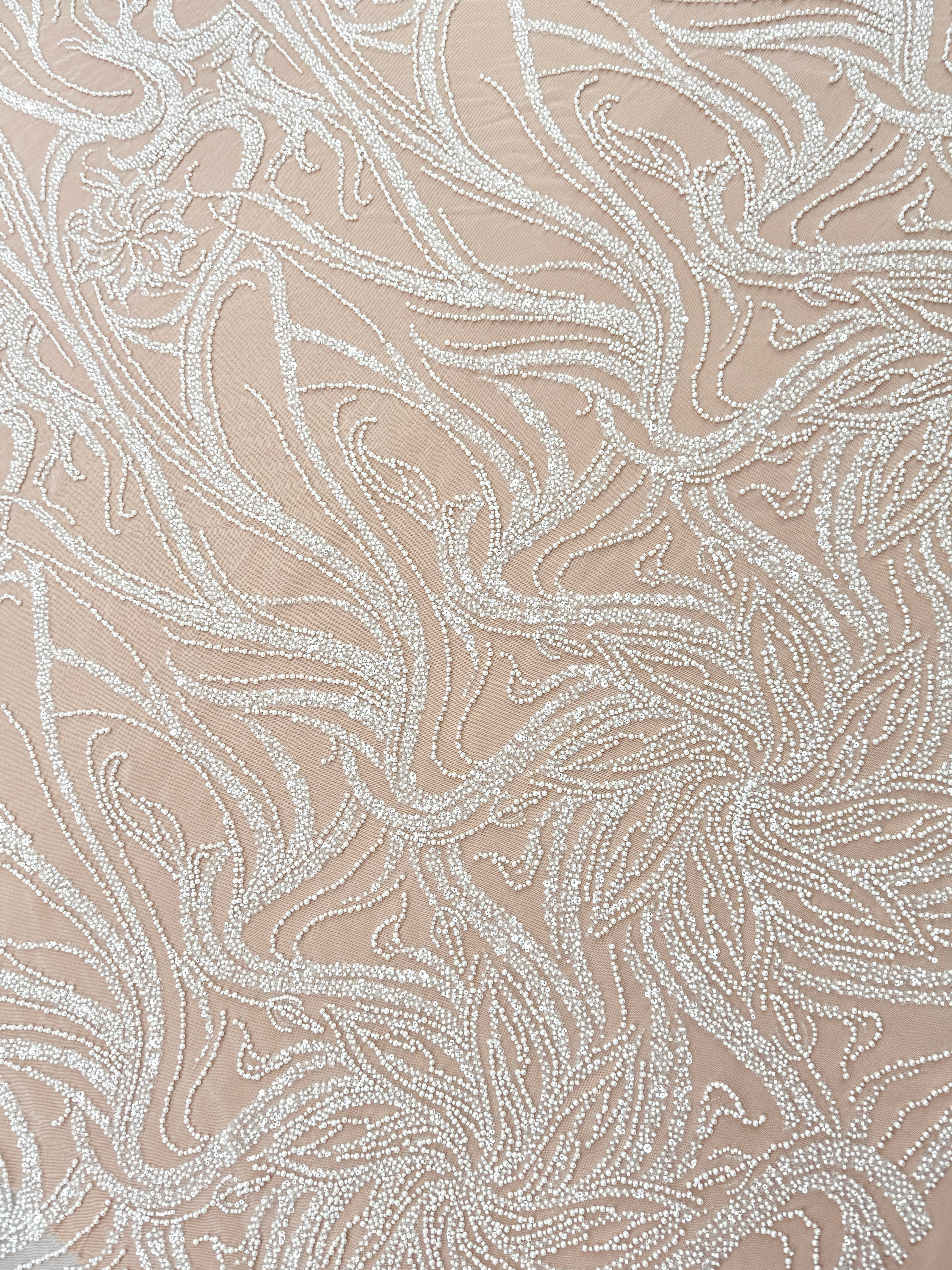 Ivory Couture Lace with Floral Pattern, Pearls, Beads and Sequins