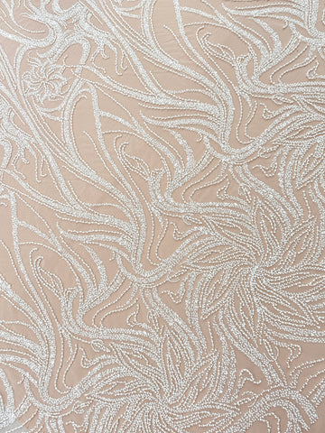 Ivory Couture Lace with Floral Pattern, Pearls, Beads and Sequins