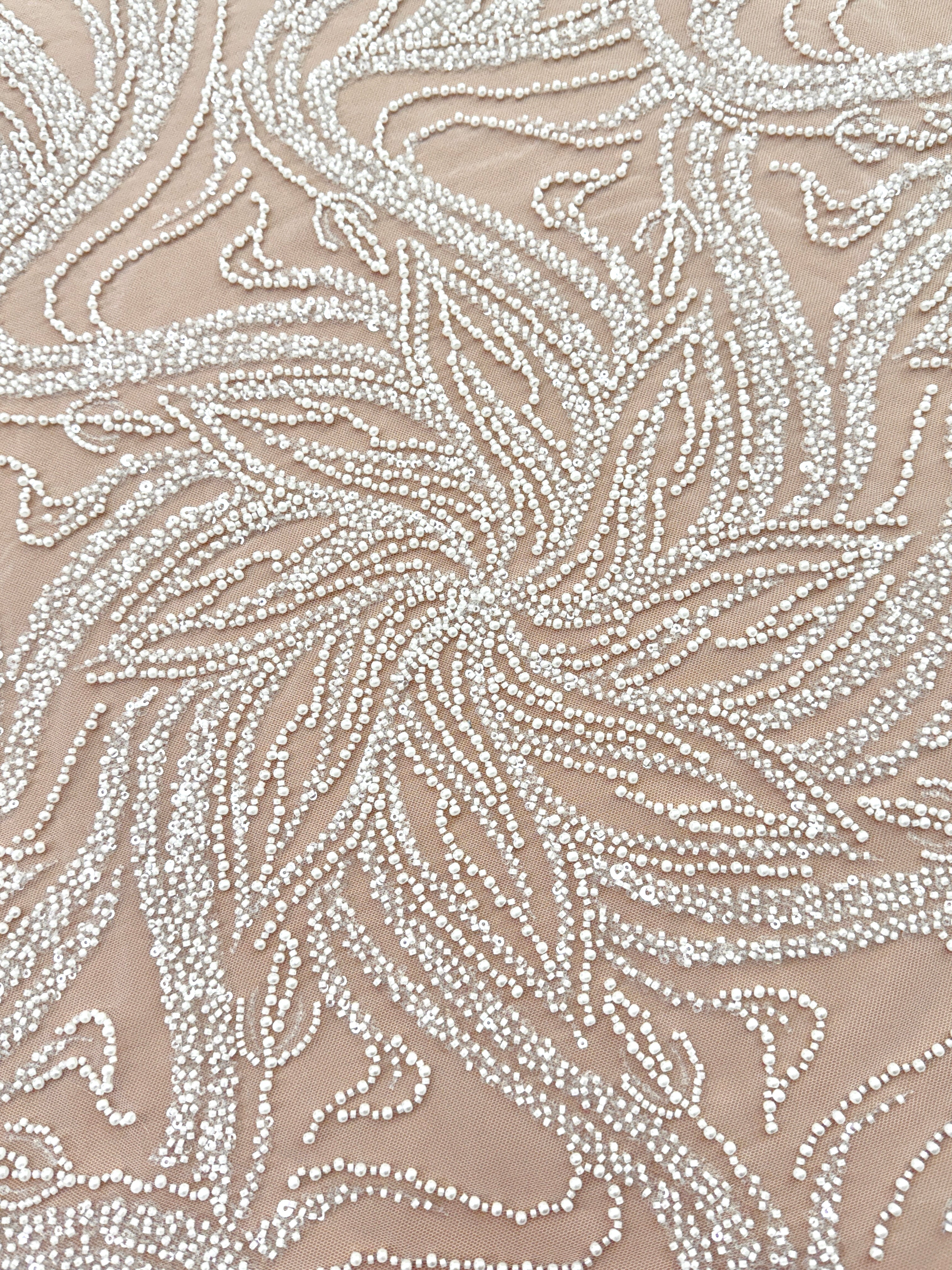 Ivory Couture Lace with Floral Pattern, Pearls, Beads and Sequins