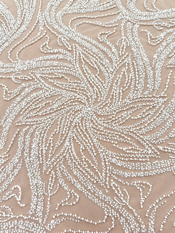 Ivory Couture Lace with Floral Pattern, Pearls, Beads and Sequins
