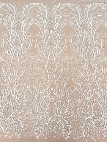 Ivory Lace with Geometric Pattern, with Pearls, Beads and Sequins