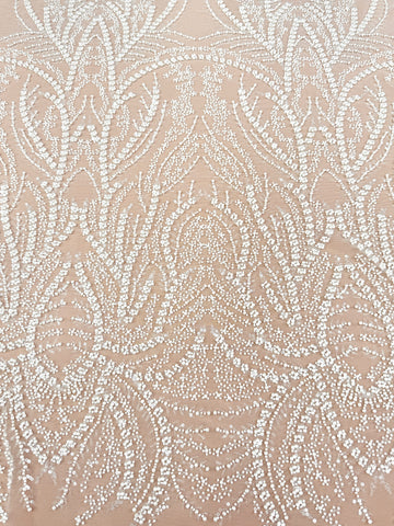 Ivory Lace with Geometric Pattern, with Pearls, Beads and Sequins