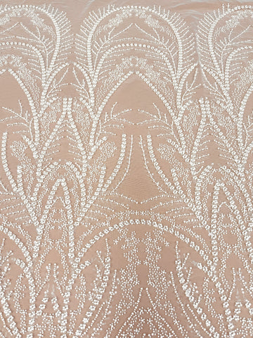 Ivory Lace with Geometric Pattern, with Pearls, Beads and Sequins