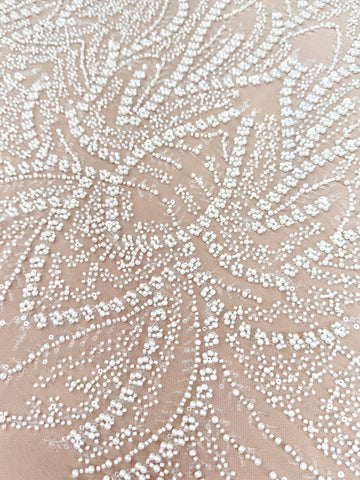 Ivory Lace with Geometric Pattern, with Pearls, Beads and Sequins