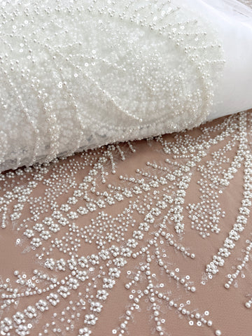 Ivory Lace with Geometric Pattern, with Pearls, Beads and Sequins
