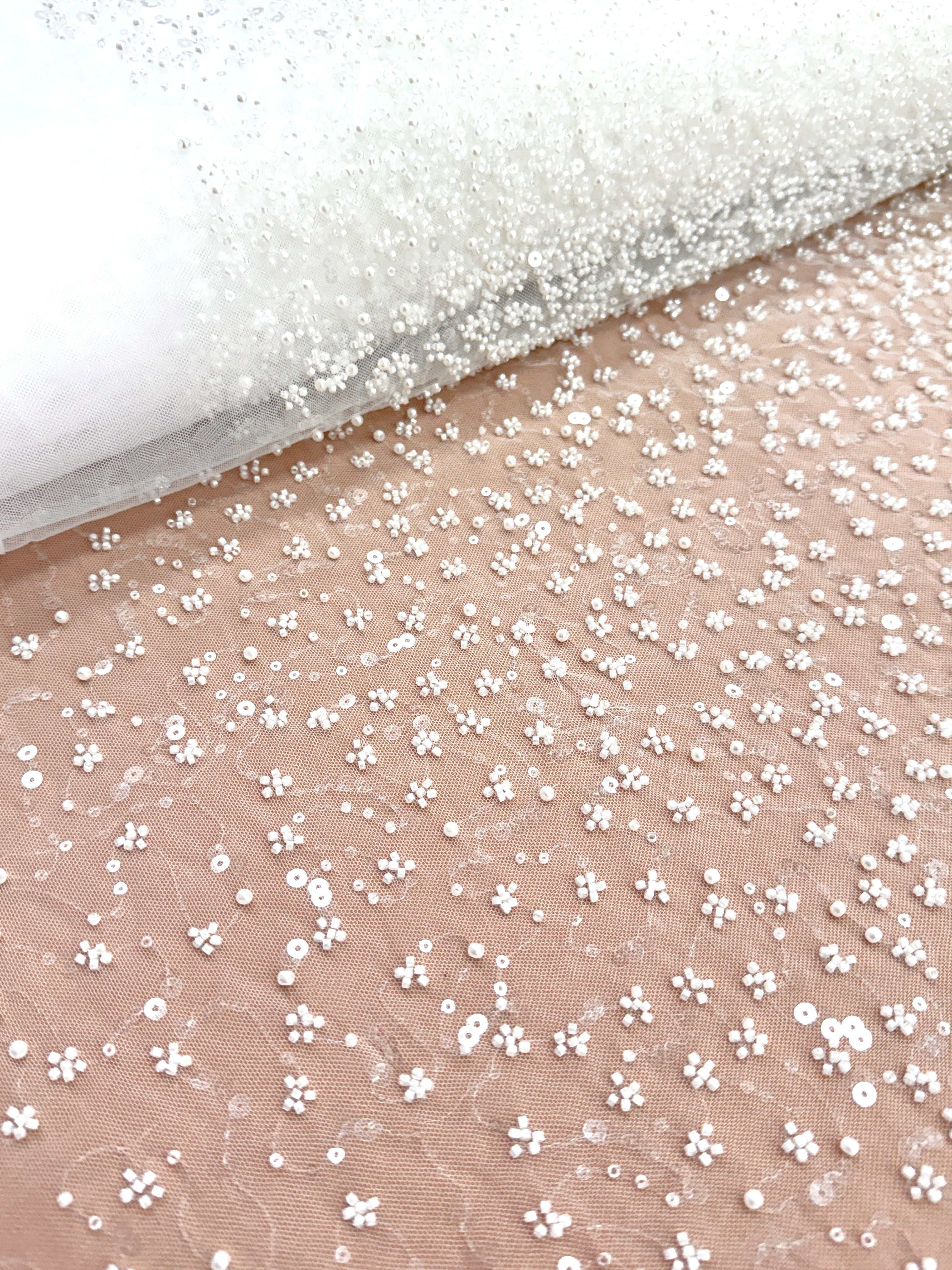 Dantela Couture Ivory in Degrade, cu Perle, Margele si Paiete