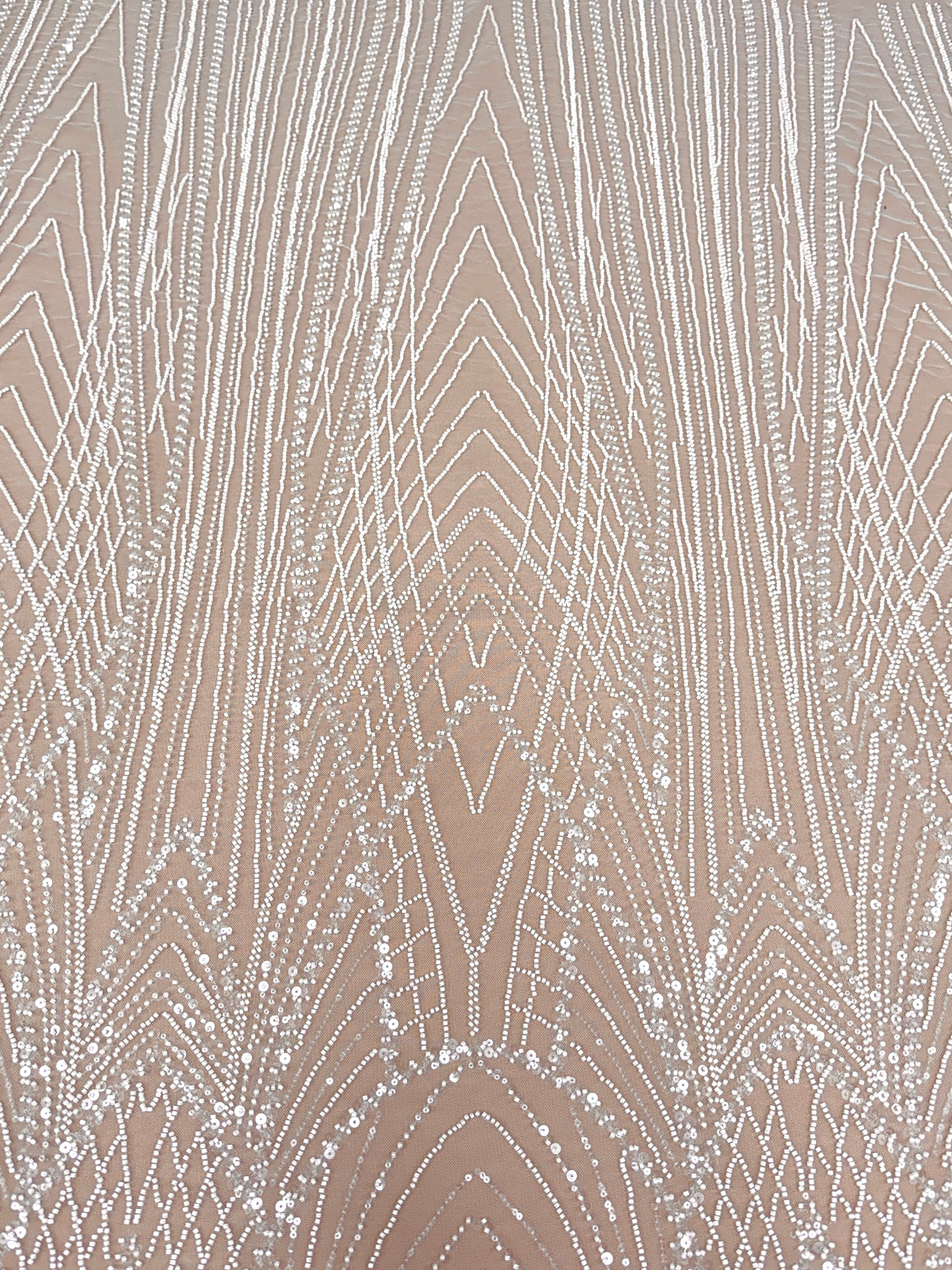 Dantela Ivory cu Panou, cu Margele si Paiete