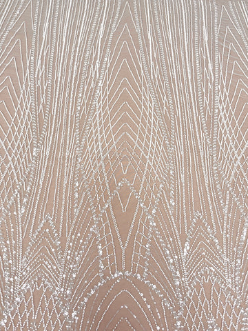 Dantela Ivory cu Panou, cu Margele si Paiete