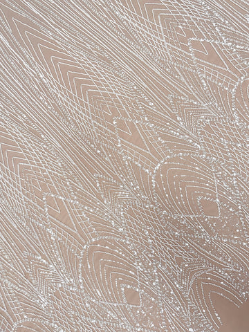 Dantela Ivory cu Panou, cu Margele si Paiete