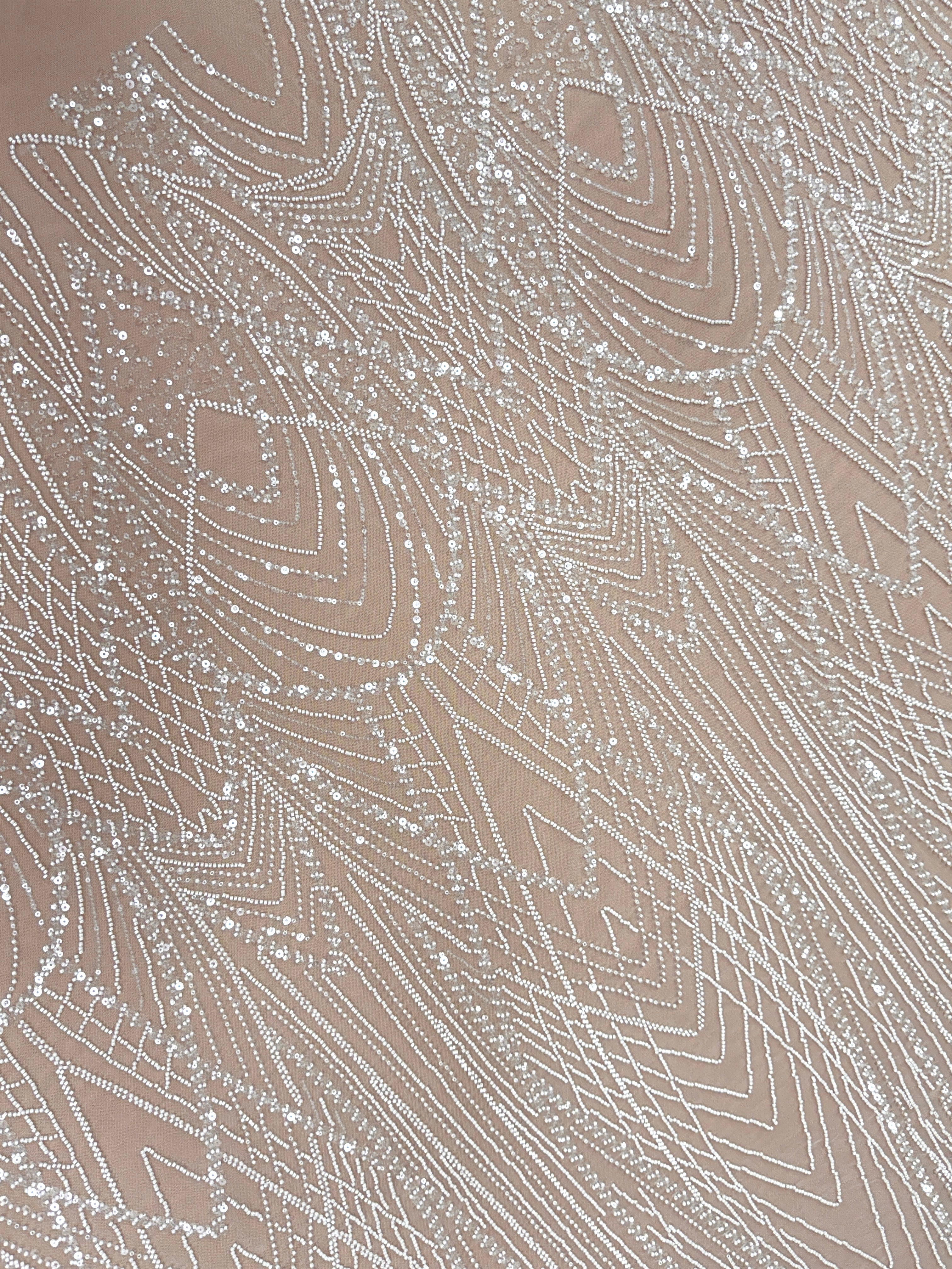 Dantela Ivory cu Panou, cu Margele si Paiete