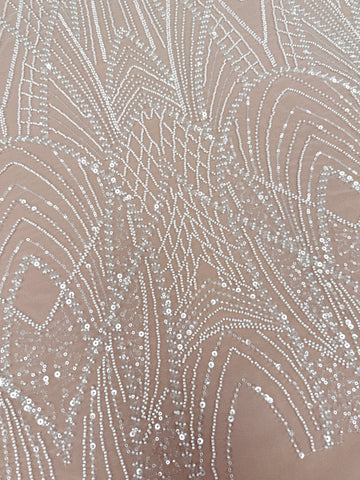 Dantela Ivory cu Panou, cu Margele si Paiete