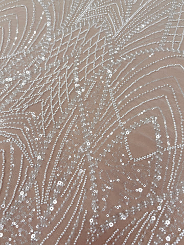 Dantela Ivory cu Panou, cu Margele si Paiete