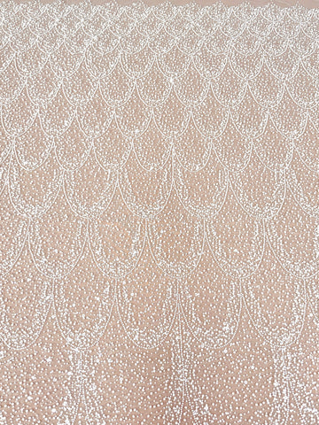 Dantela Ivory cu Model Geometric, cu Perle, Margele si Paiete