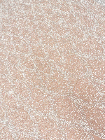 Dantela Ivory cu Model Geometric, cu Perle, Margele si Paiete