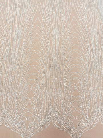 Ivory Lace with Linear Pattern, with Beads and Sequins