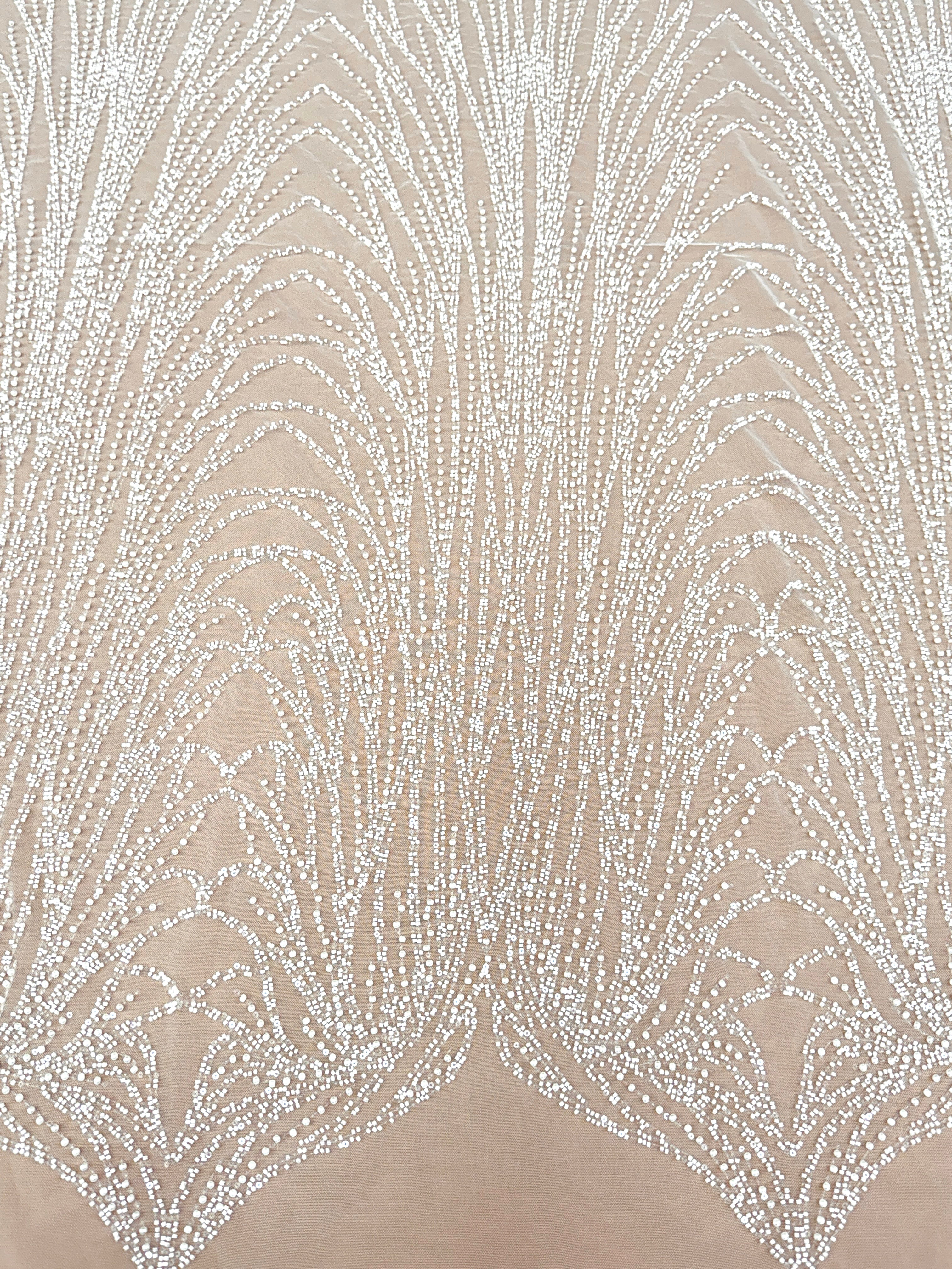 Ivory Lace with Linear Pattern, with Beads and Sequins