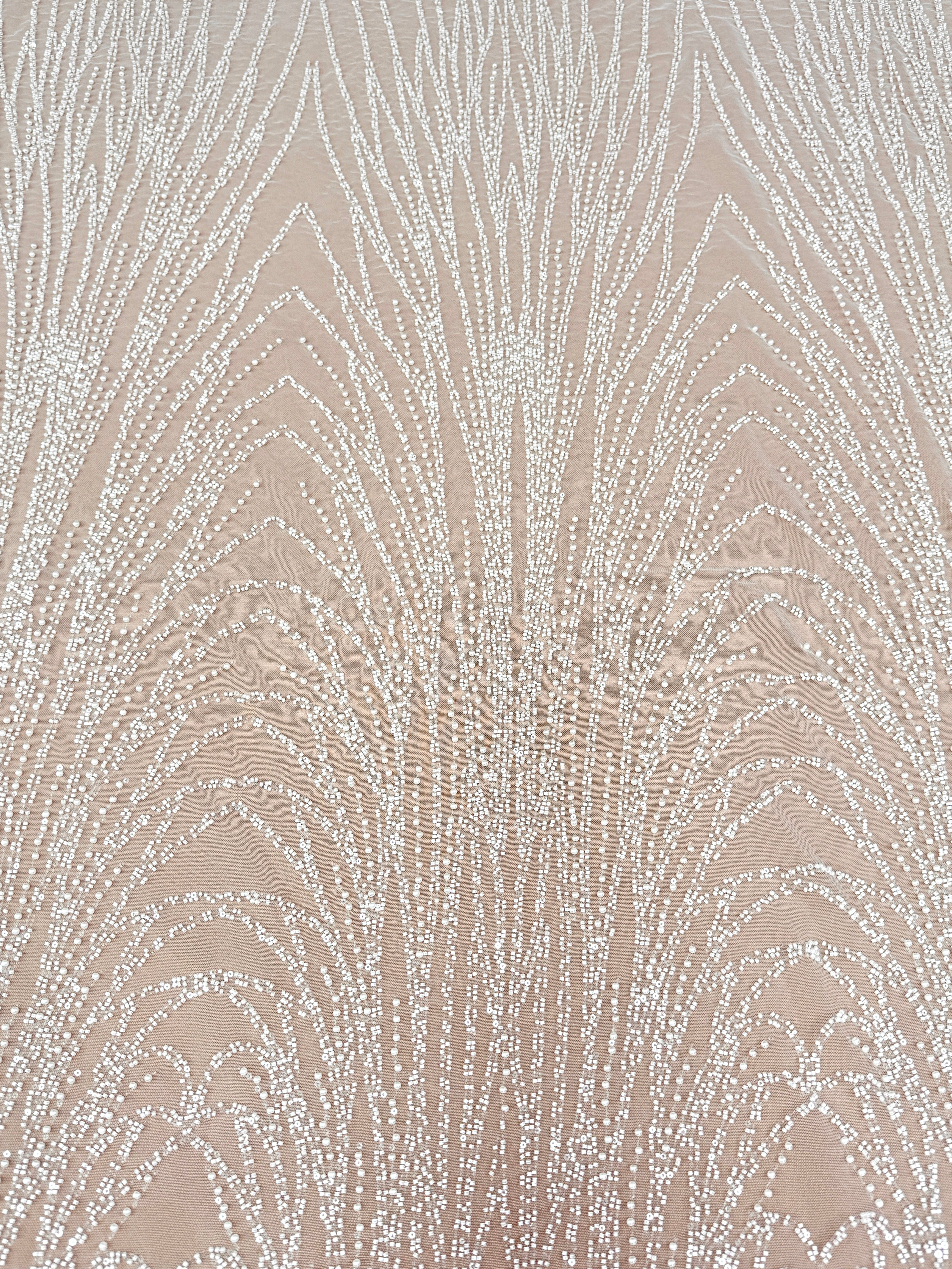 Ivory Lace with Linear Pattern, with Beads and Sequins