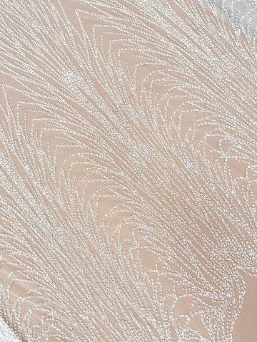 Ivory Lace with Linear Pattern, with Beads and Sequins