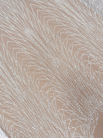 Dantela Ivory cu Model Liniar, cu Margele si Paiete