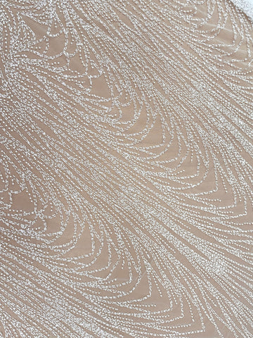 Dantela Ivory cu Model Liniar, cu Margele si Paiete