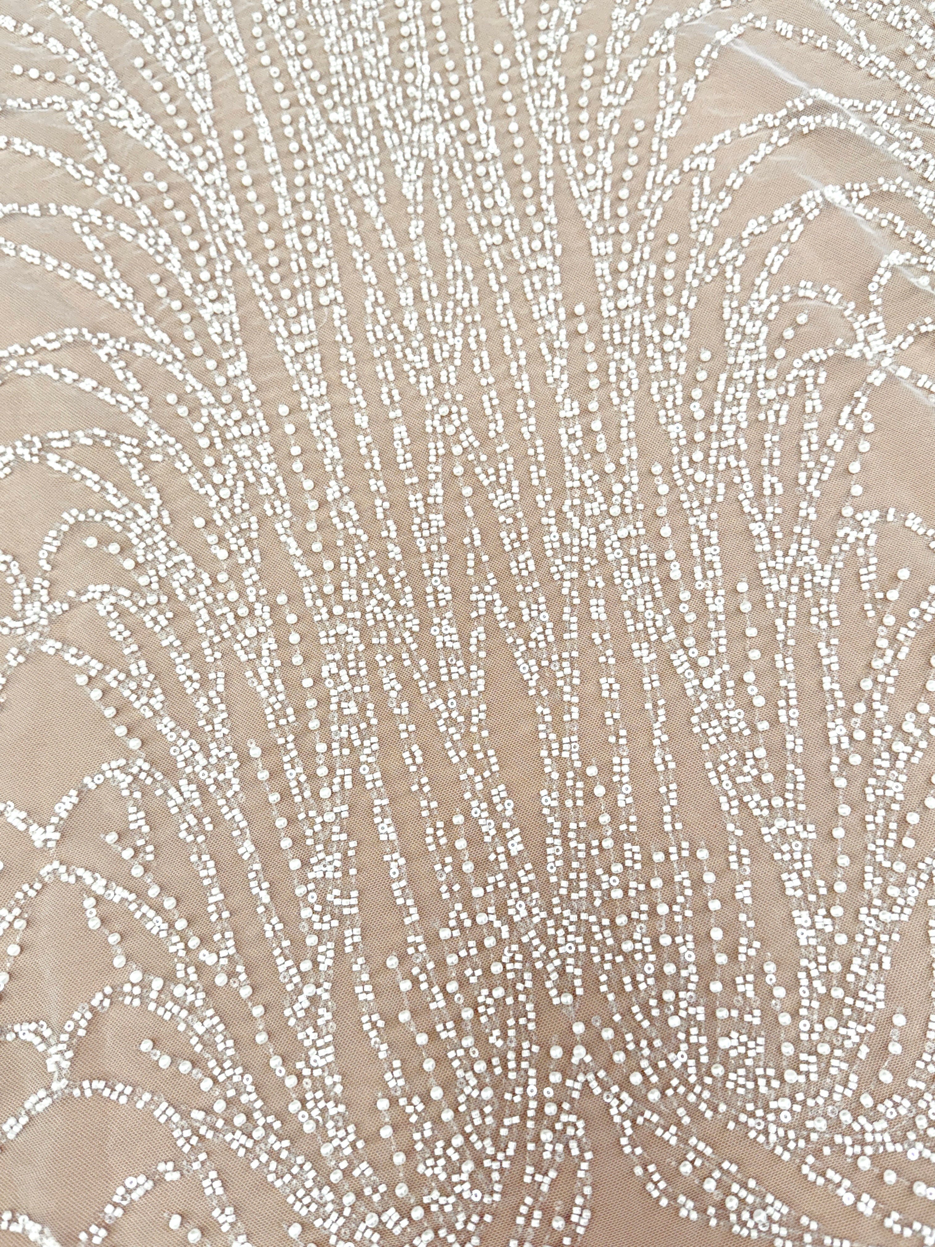 Ivory Lace with Linear Pattern, with Beads and Sequins