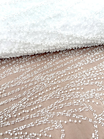 Ivory Lace with Linear Pattern, with Beads and Sequins