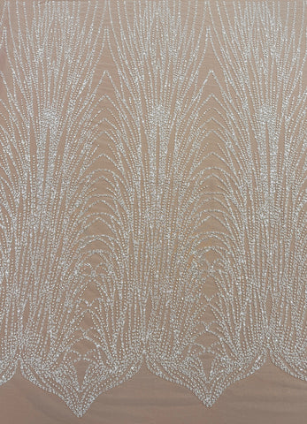 Dantela Ivory cu Model Liniar, cu Margele si Paiete