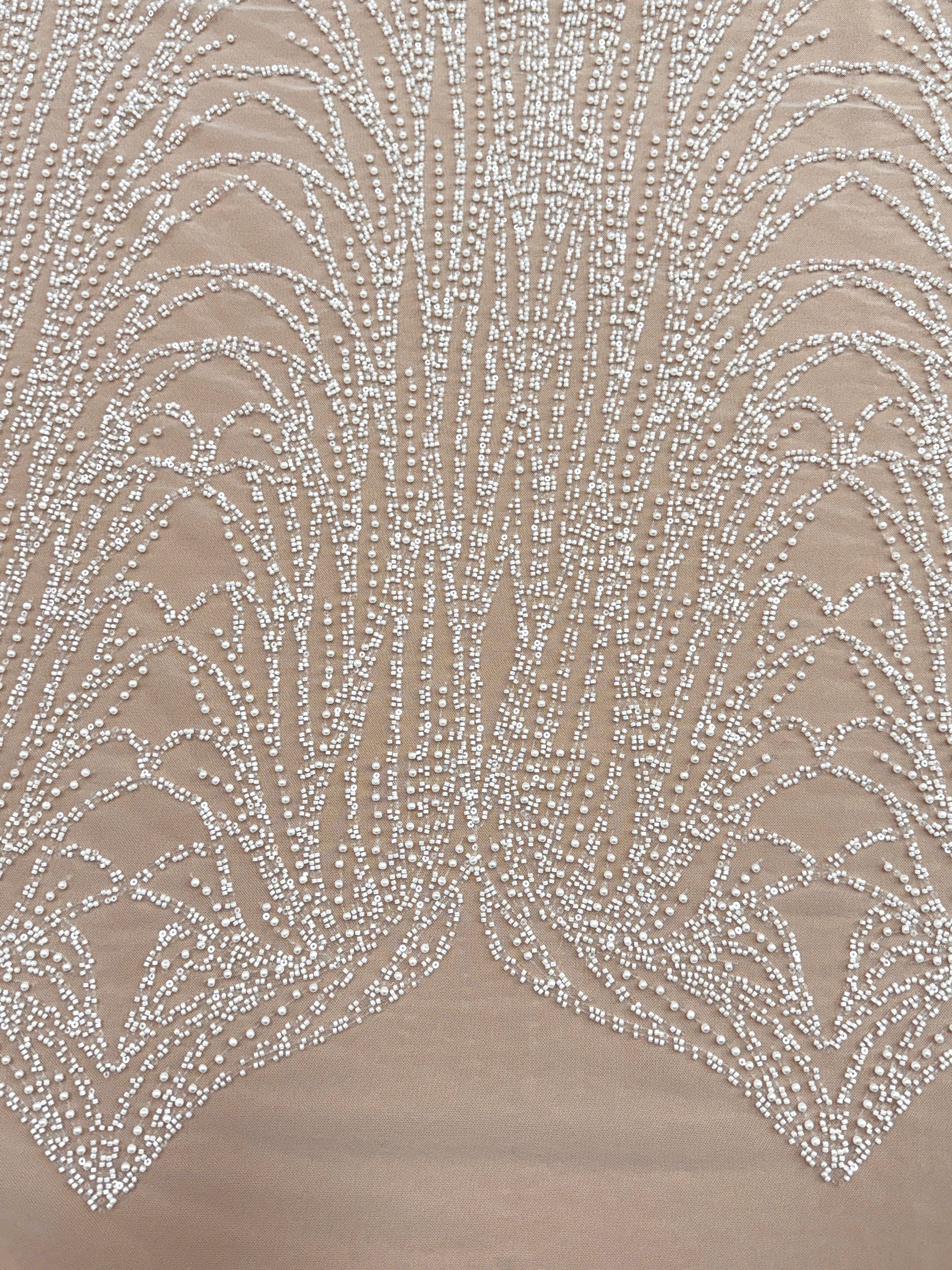 Dantela Ivory cu Model Liniar, cu Margele si Paiete