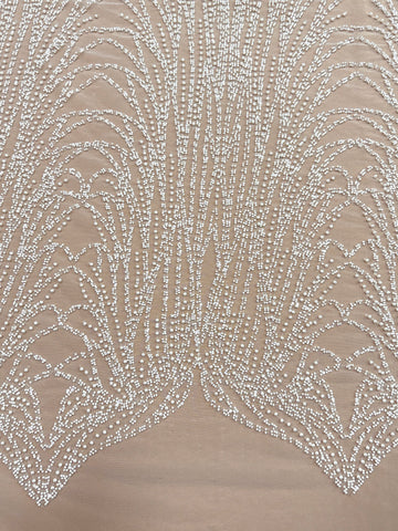 Dantela Ivory cu Model Liniar, cu Margele si Paiete