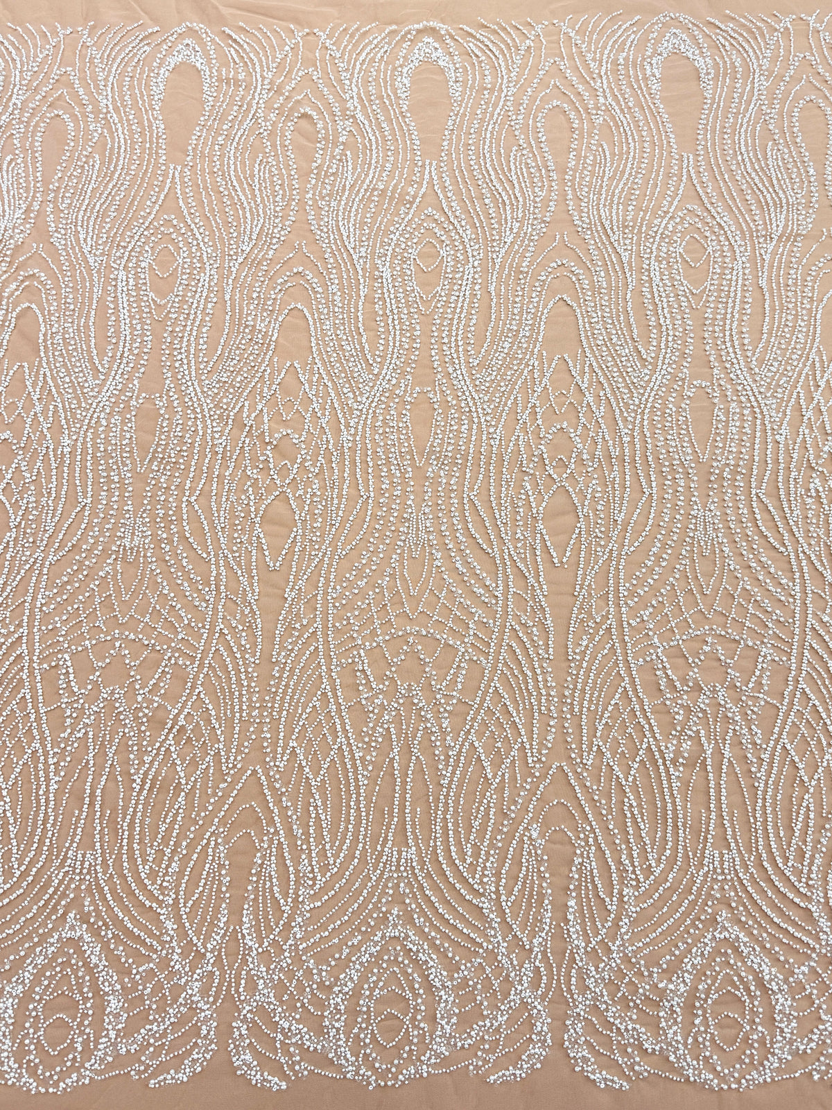 Dantela Couture Ivory cu Tulle Nude cu Perle, Margele si Paiete