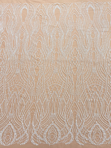 Dantela Couture Ivory cu Tulle Nude cu Perle, Margele si Paiete