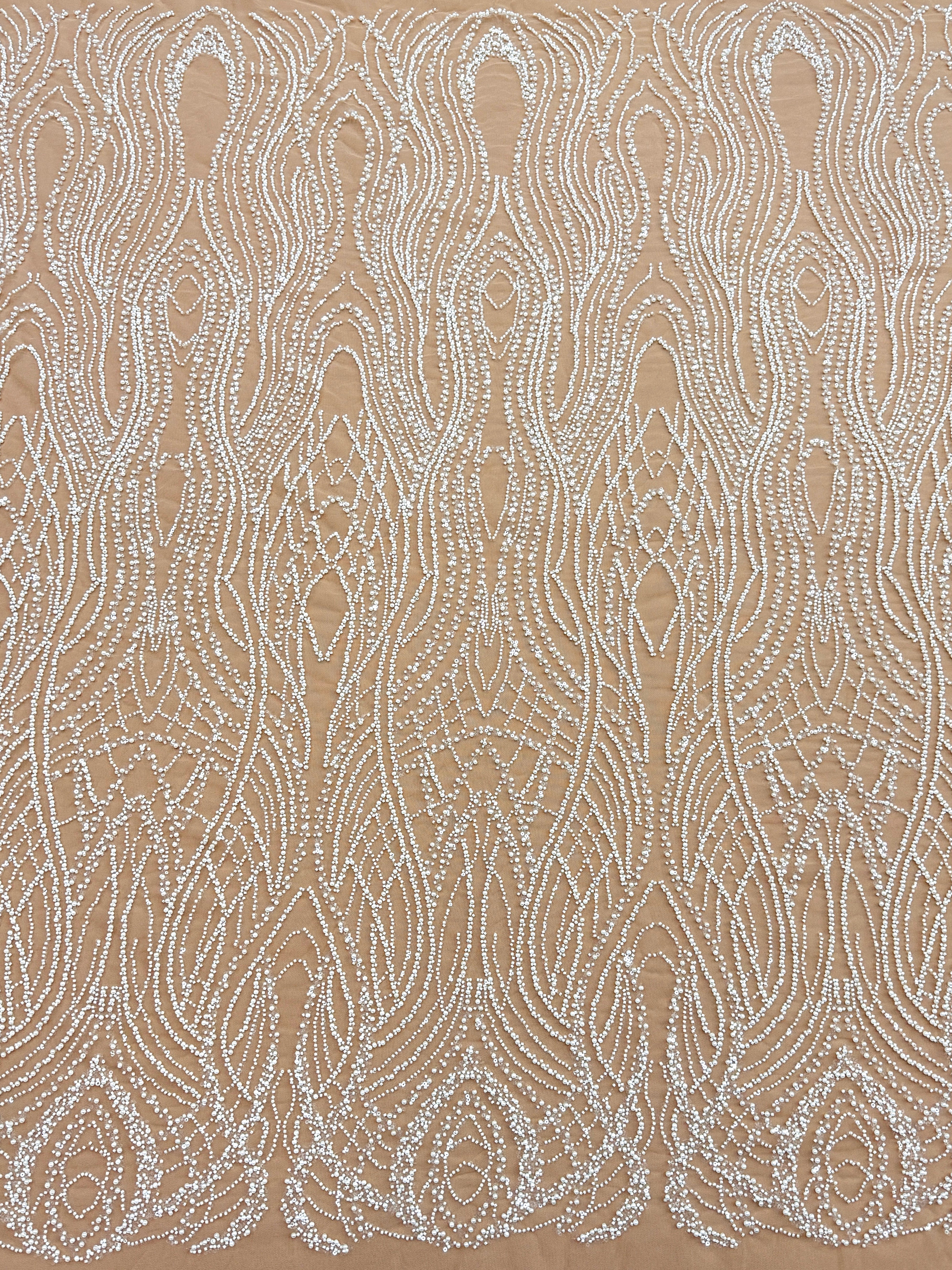 Dantela Couture Ivory cu Tulle Nude cu Perle, Margele si Paiete