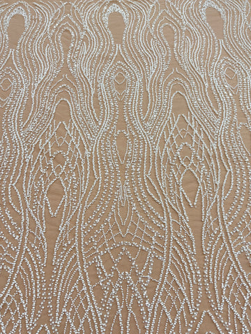 Dantela Couture Ivory cu Tulle Nude cu Perle, Margele si Paiete