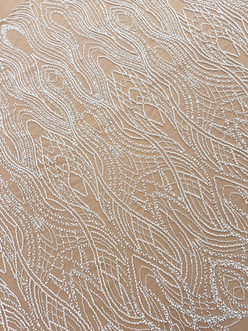 Dantela Couture Ivory cu Tulle Nude cu Perle, Margele si Paiete