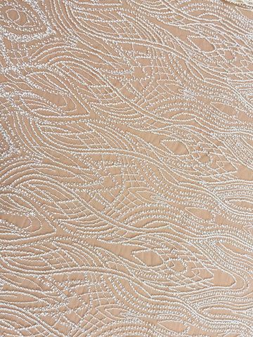 Dantela Couture Ivory cu Tulle Nude cu Perle, Margele si Paiete