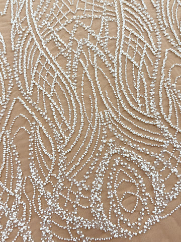 Dantela Couture Ivory cu Tulle Nude cu Perle, Margele si Paiete