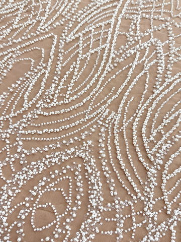 Dantela Couture Ivory cu Tulle Nude cu Perle, Margele si Paiete