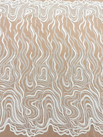 Ivory Lace with Geometric Pattern, with Beads and Sequins