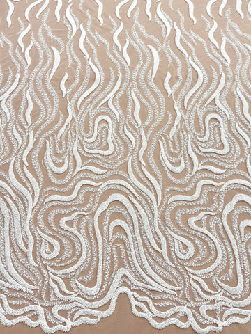 Ivory Lace with Geometric Pattern, with Beads and Sequins