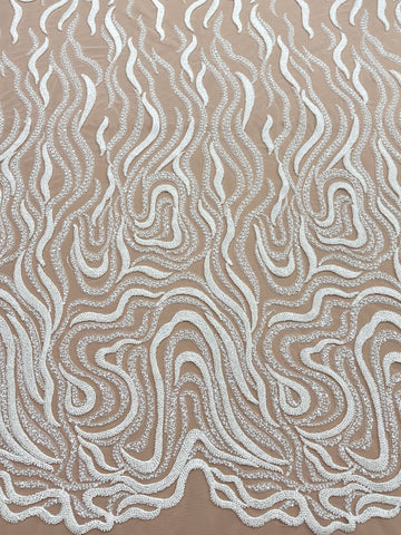 Dantela Ivory cu Model Geometric, cu Margele si Paiete