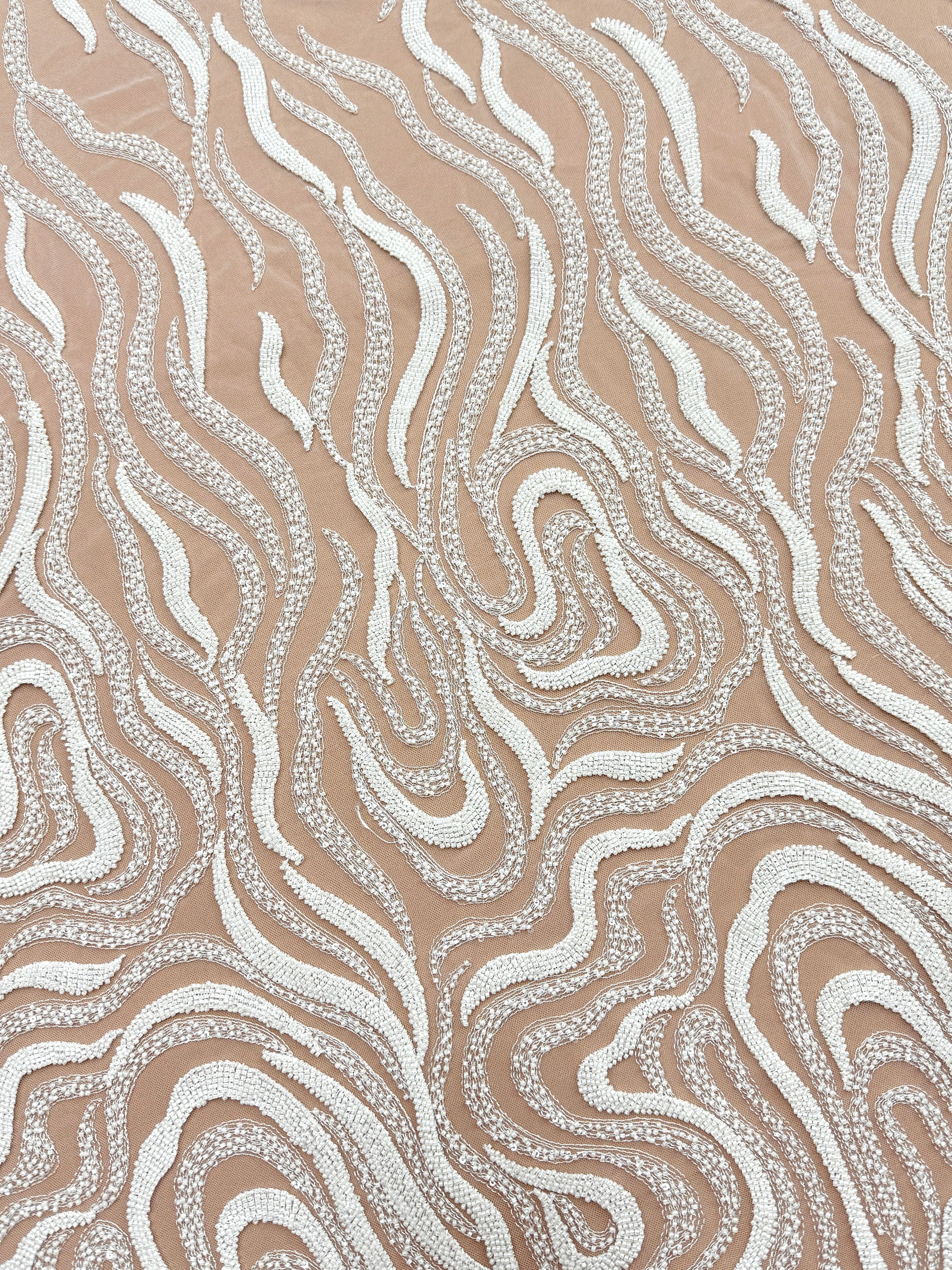 Ivory Lace with Geometric Pattern, with Beads and Sequins