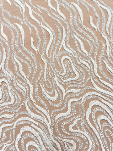 Ivory Lace with Geometric Pattern, with Beads and Sequins