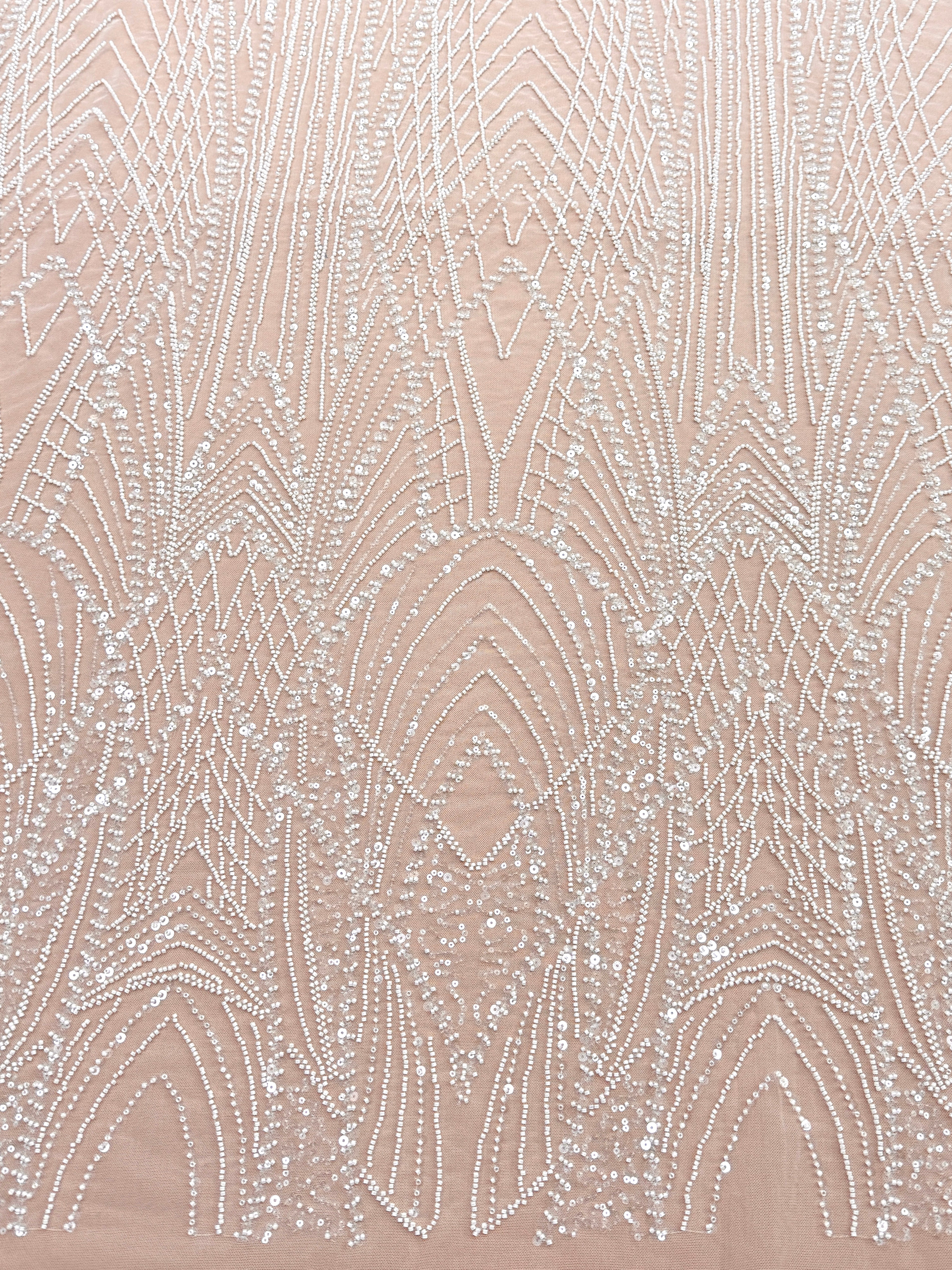 Dantela Ivory cu Panou, cu Margele si Paiete