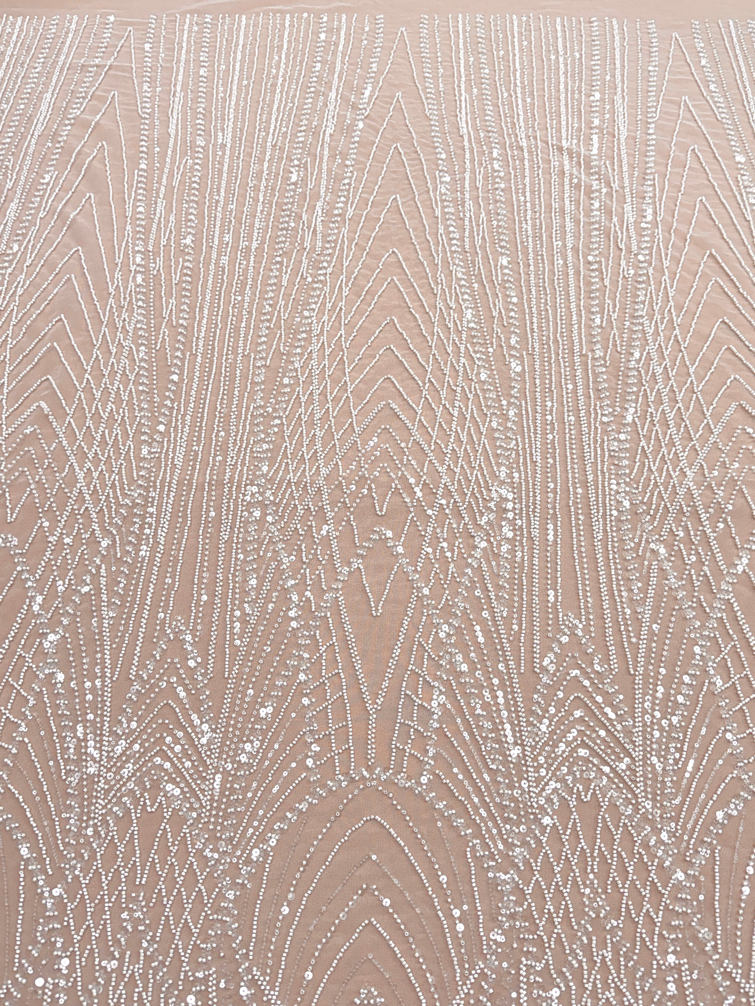 Dantela Ivory cu Panou, cu Margele si Paiete