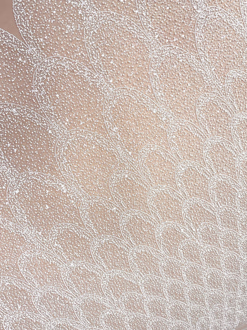 Dantela Ivory cu Model Geometric, cu Perle, Margele si Paiete