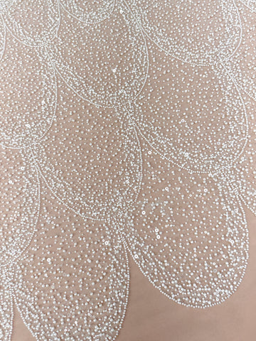 Dantela Ivory cu Model Geometric, cu Perle, Margele si Paiete